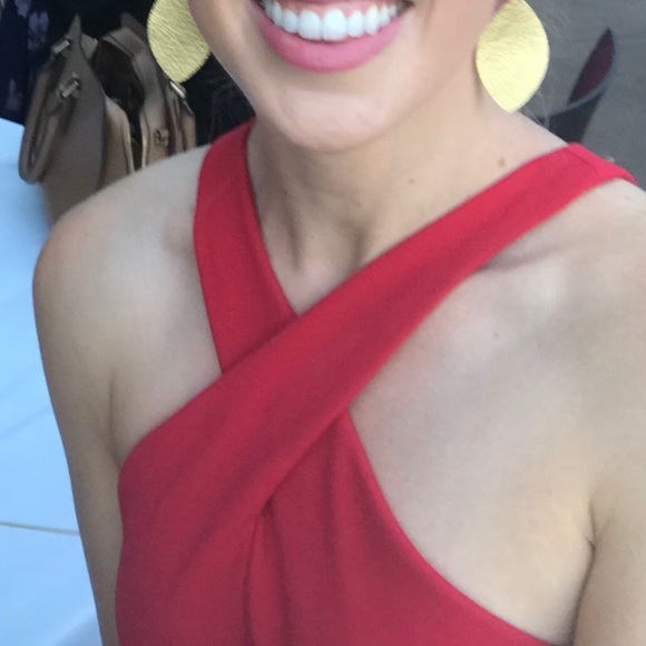 Betsy & Adam Criss Cross Halter Evening Gown - Picture 2 of 8